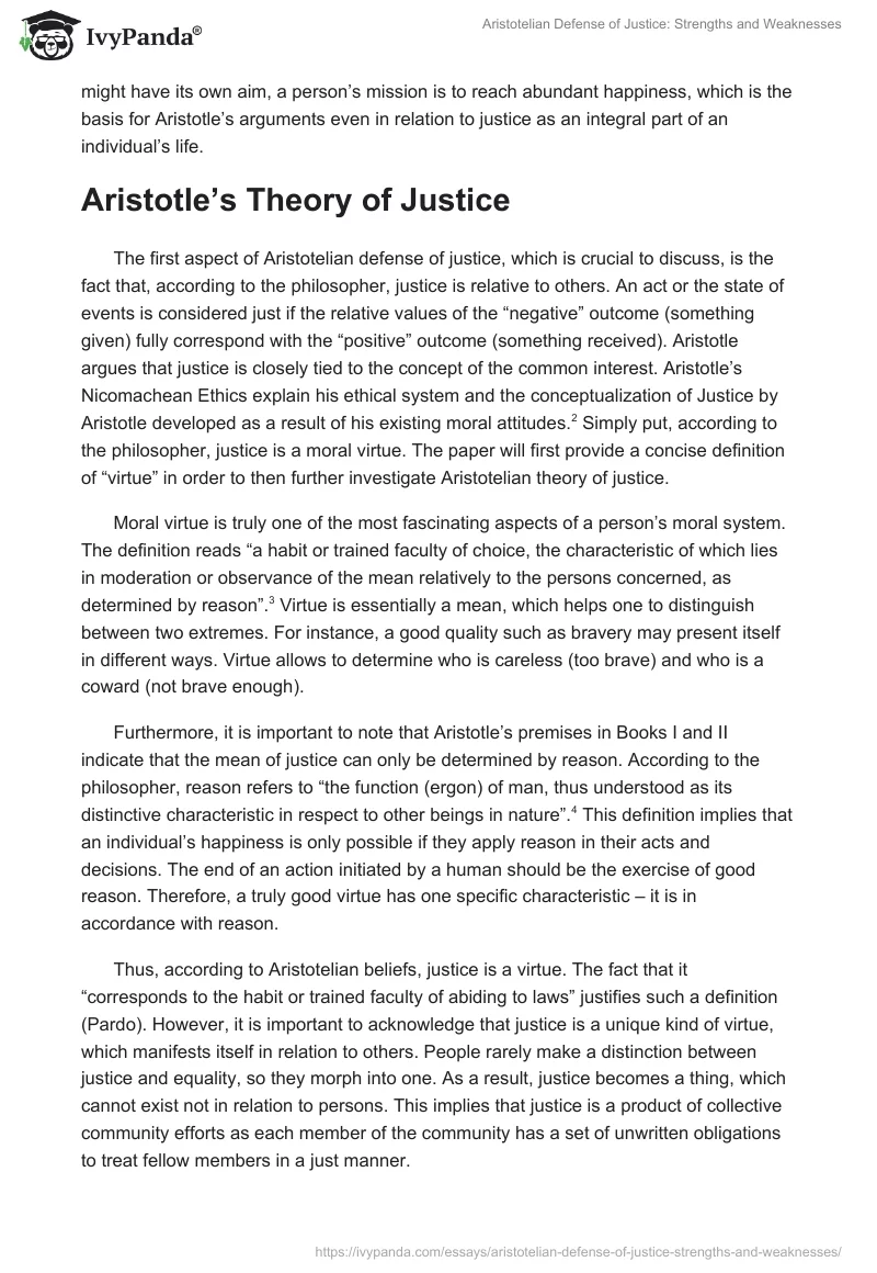 Aristotelian Defense of Justice: Strengths and Weaknesses. Page 2