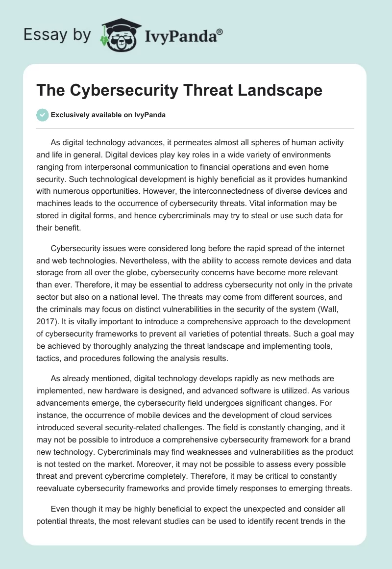 The Cybersecurity Threat Landscape. Page 1