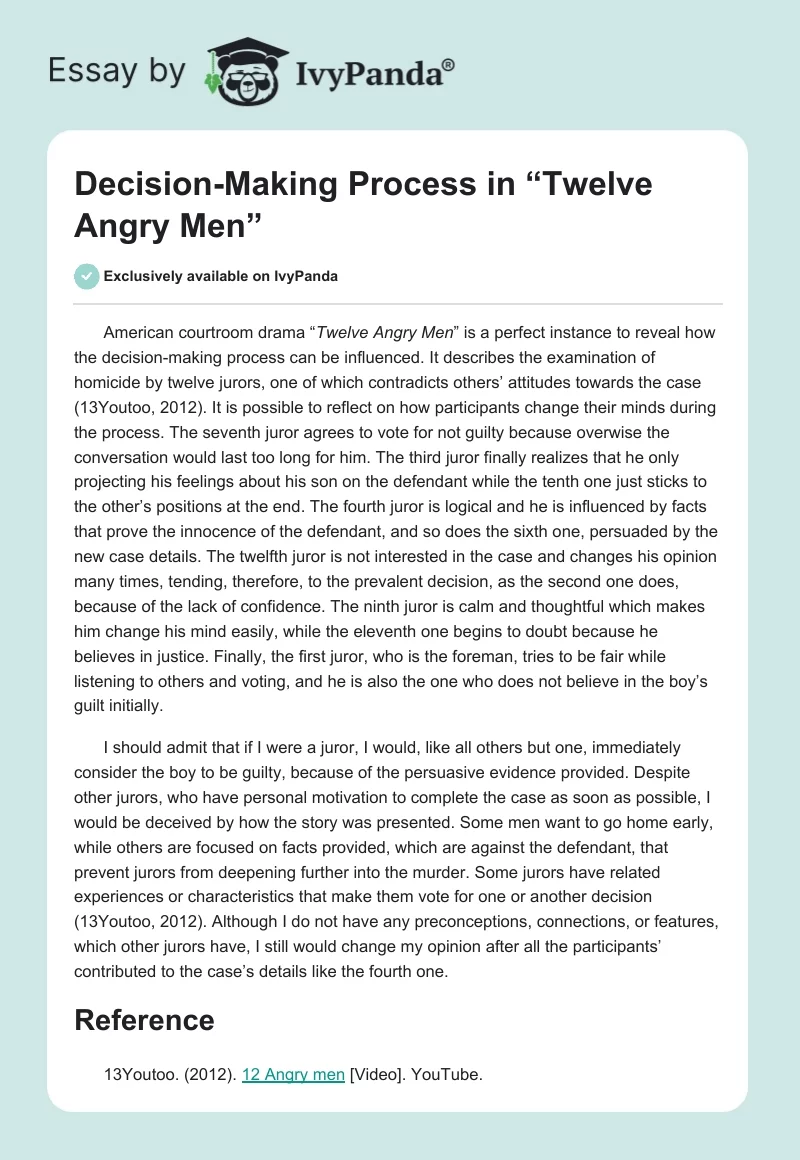 Decision-Making Process in “Twelve Angry Men”. Page 1