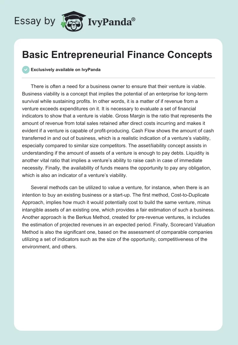 Basic Entrepreneurial Finance Concepts. Page 1