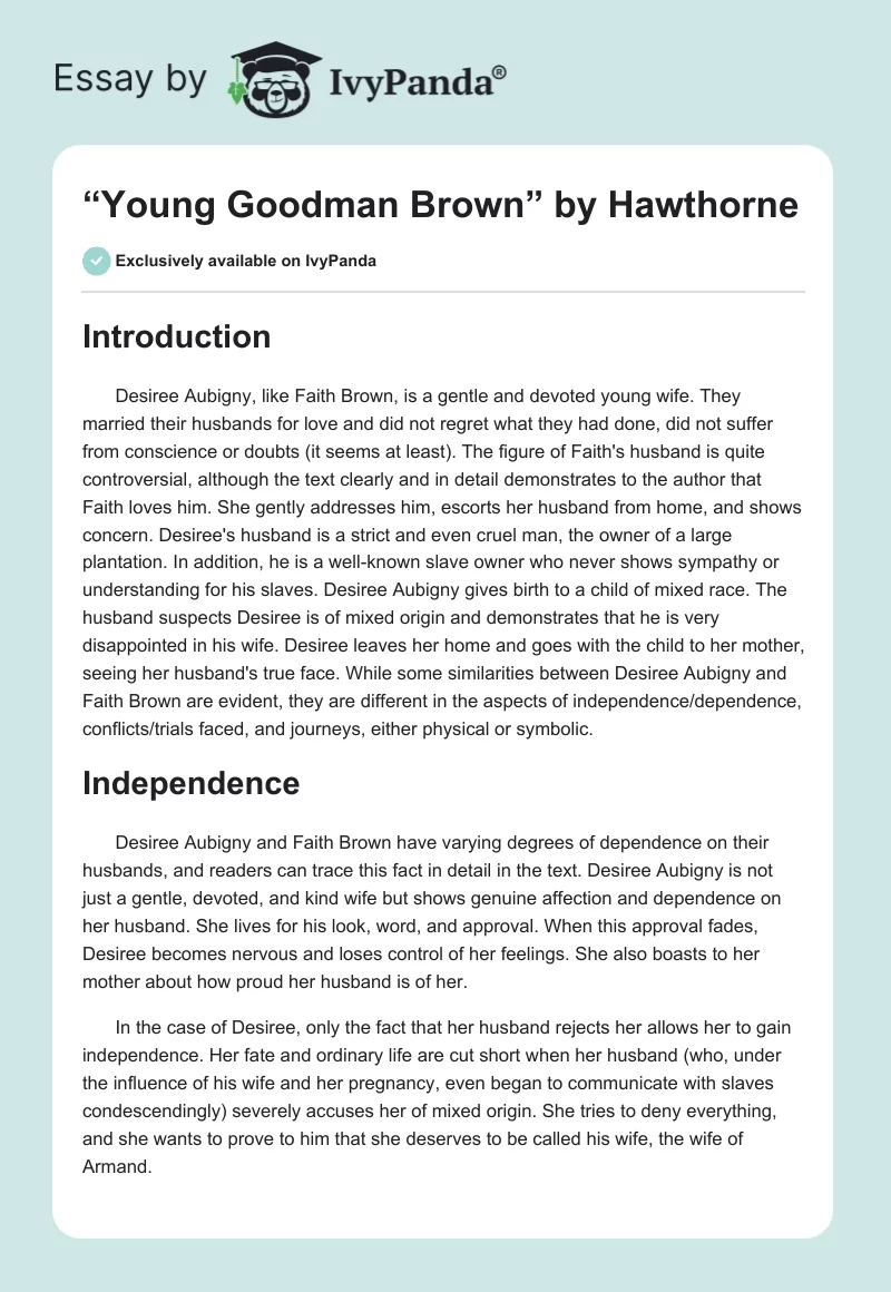 “Young Goodman Brown” by Hawthorne. Page 1