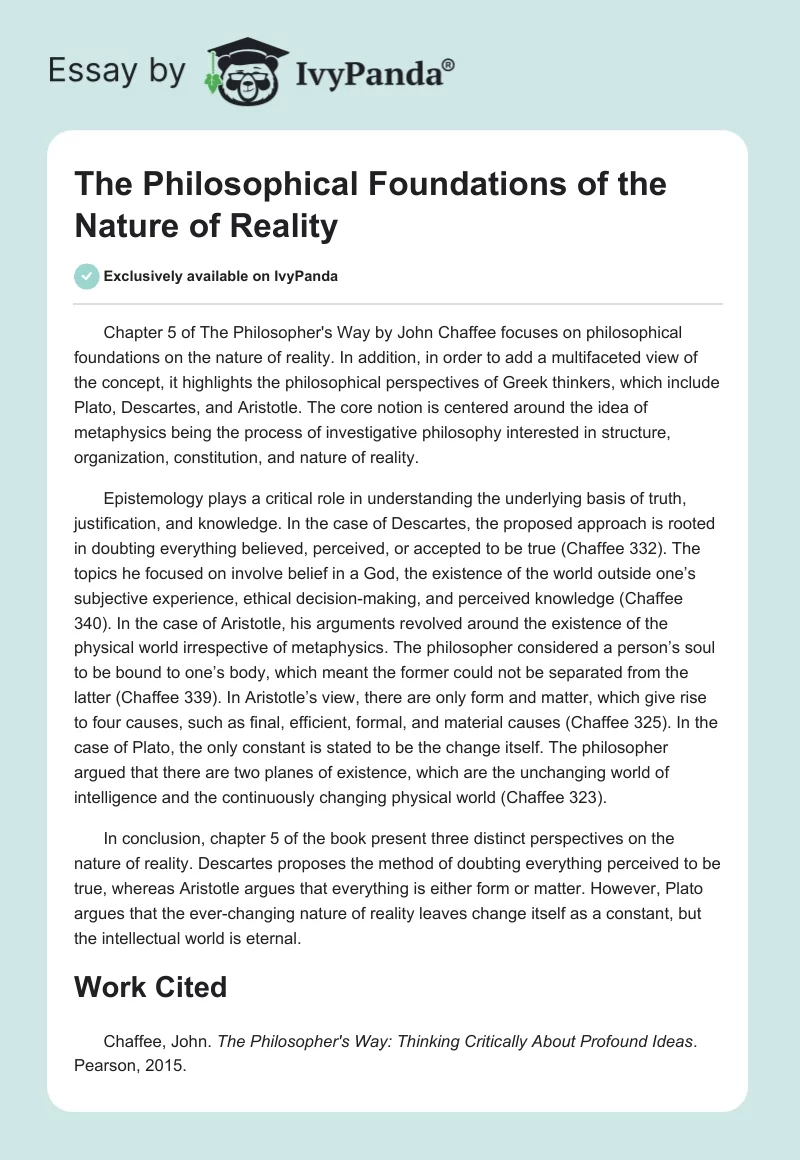 The Philosophical Foundations of the Nature of Reality. Page 1