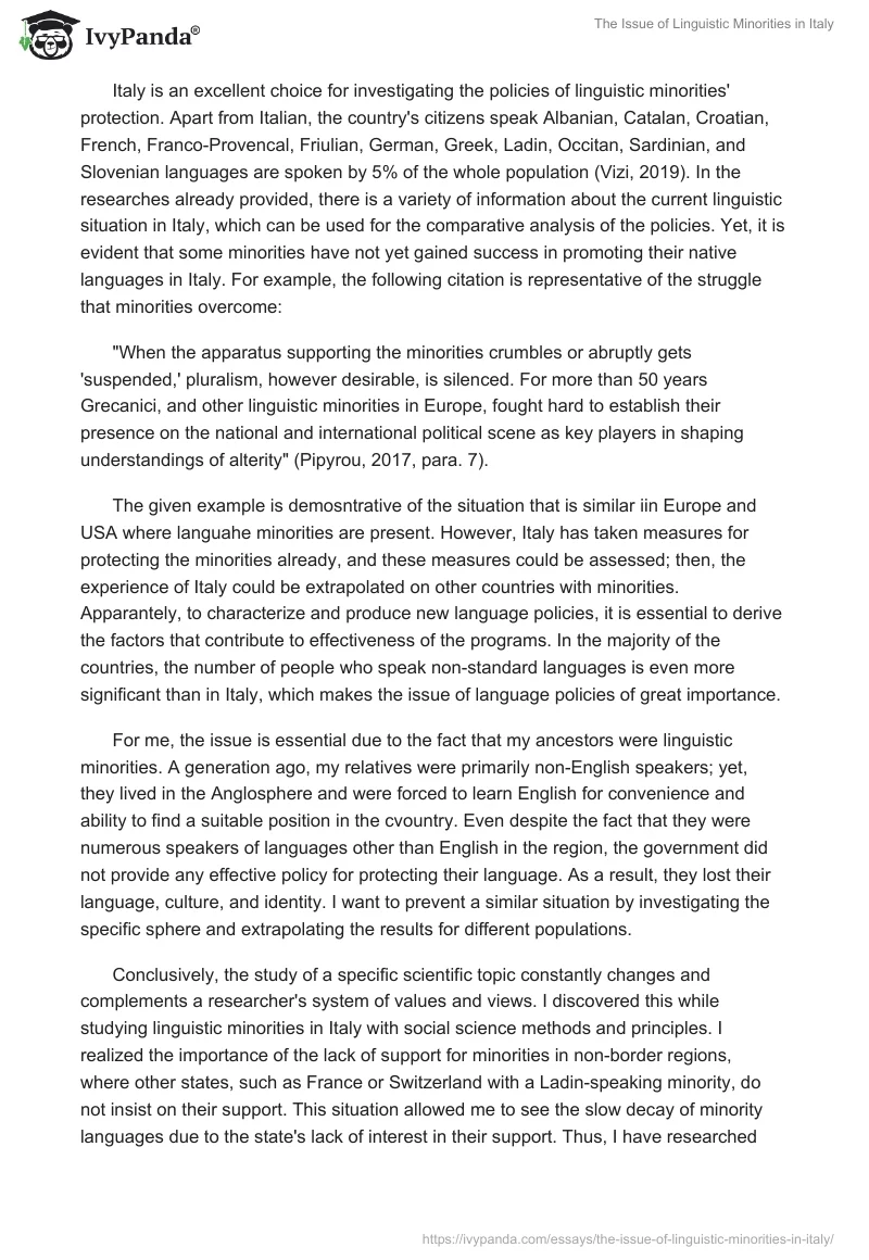 The Issue of Linguistic Minorities in Italy. Page 2