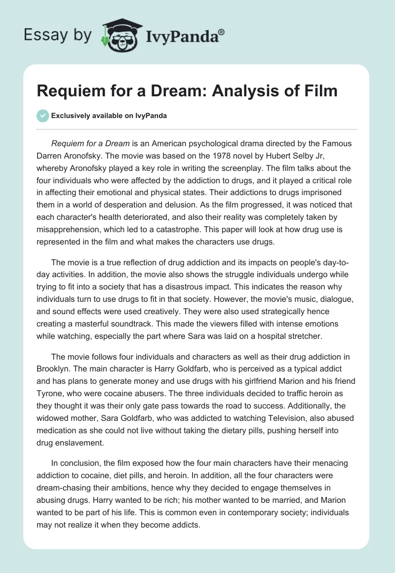 Requiem for a Dream: Analysis of Film. Page 1
