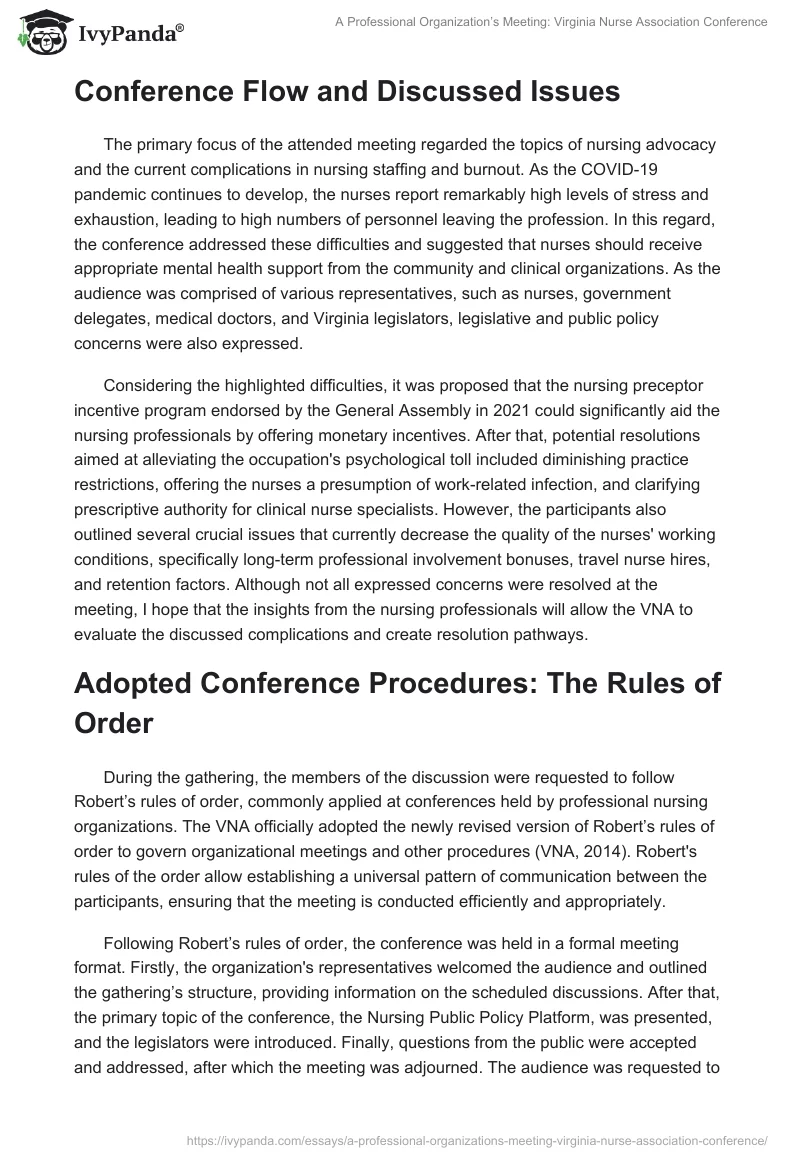 A Professional Organization’s Meeting: Virginia Nurse Association Conference. Page 2