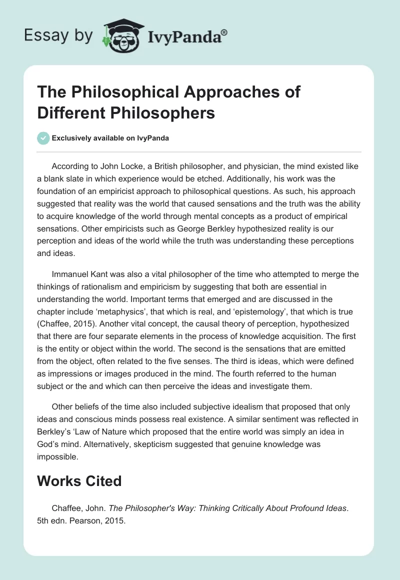 The Philosophical Approaches of Different Philosophers. Page 1