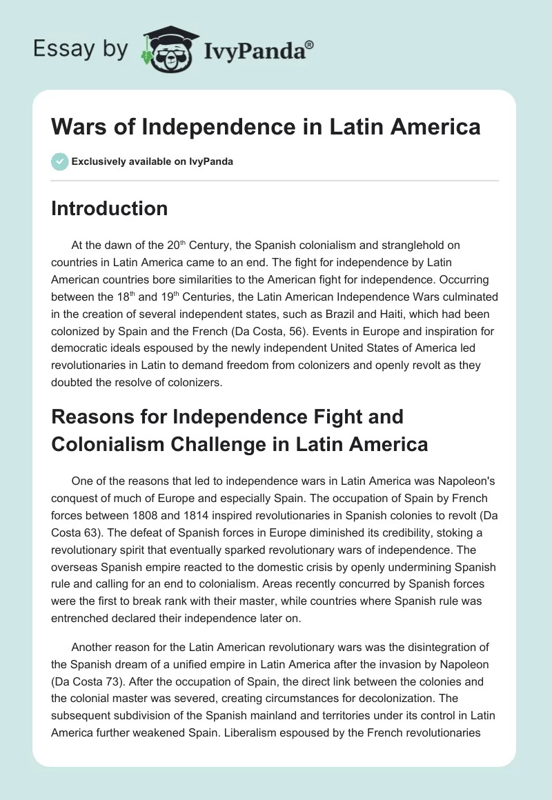 Wars of Independence in Latin America. Page 1