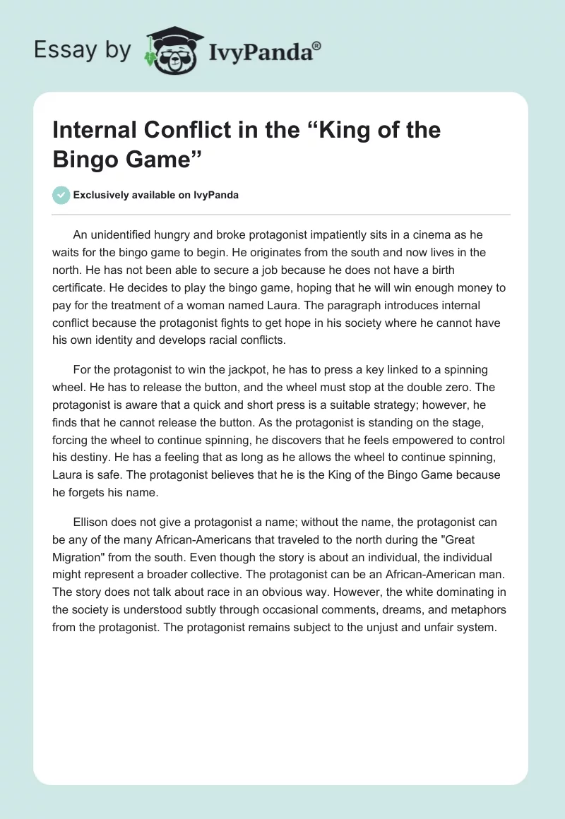 Internal Conflict in the “King of the Bingo Game”. Page 1