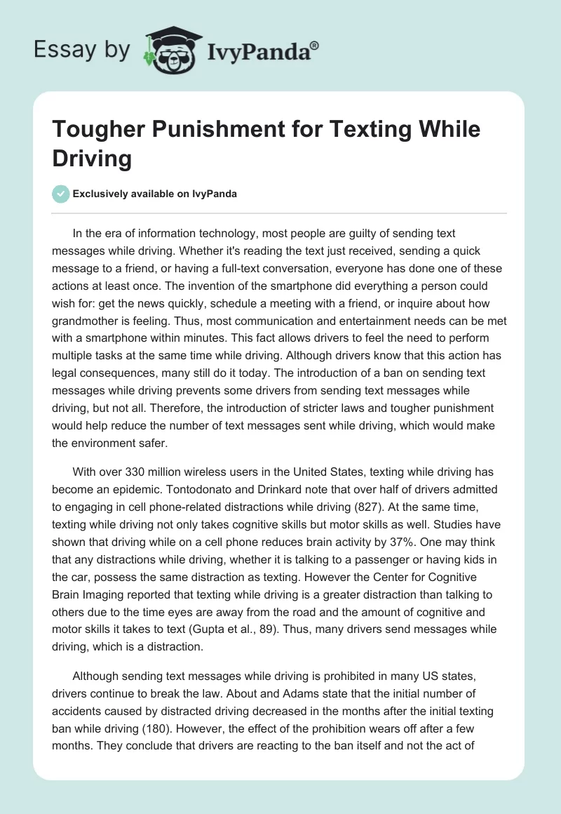 Tougher Punishment for Texting While Driving. Page 1