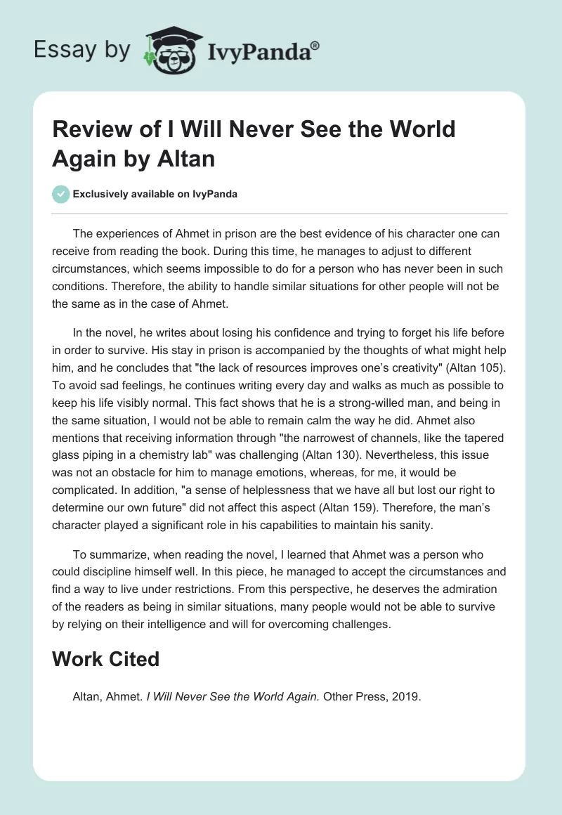 Review of "I Will Never See the World Again" by Altan. Page 1