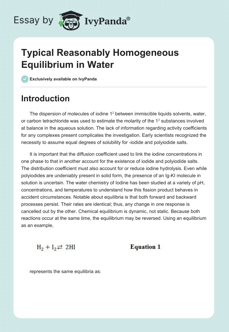 Typical Reasonably Homogeneous Equilibrium in Water. Page 1