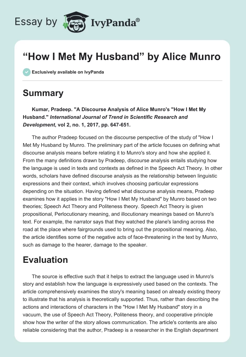“How I Met My Husband” by Alice Munro. Page 1
