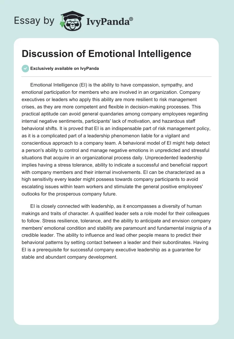 Discussion of Emotional Intelligence. Page 1