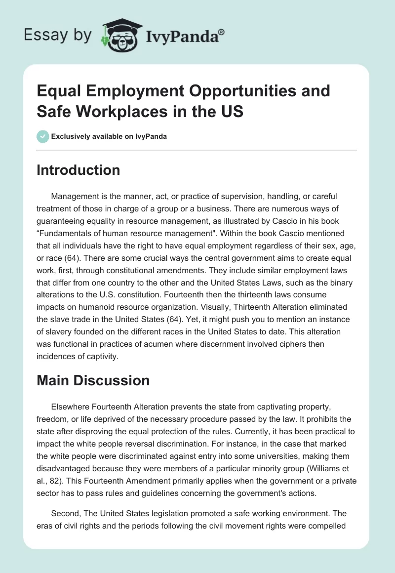 Equal Employment Opportunities and Safe Workplaces in the US. Page 1