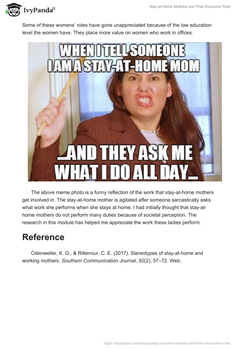 Stay-At-Home Mothers and Their Economic Role. Page 2