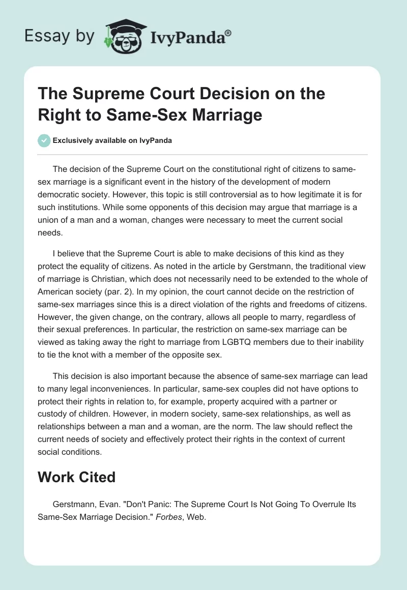 The Supreme Court Decision on the Right to Same-Sex Marriage. Page 1