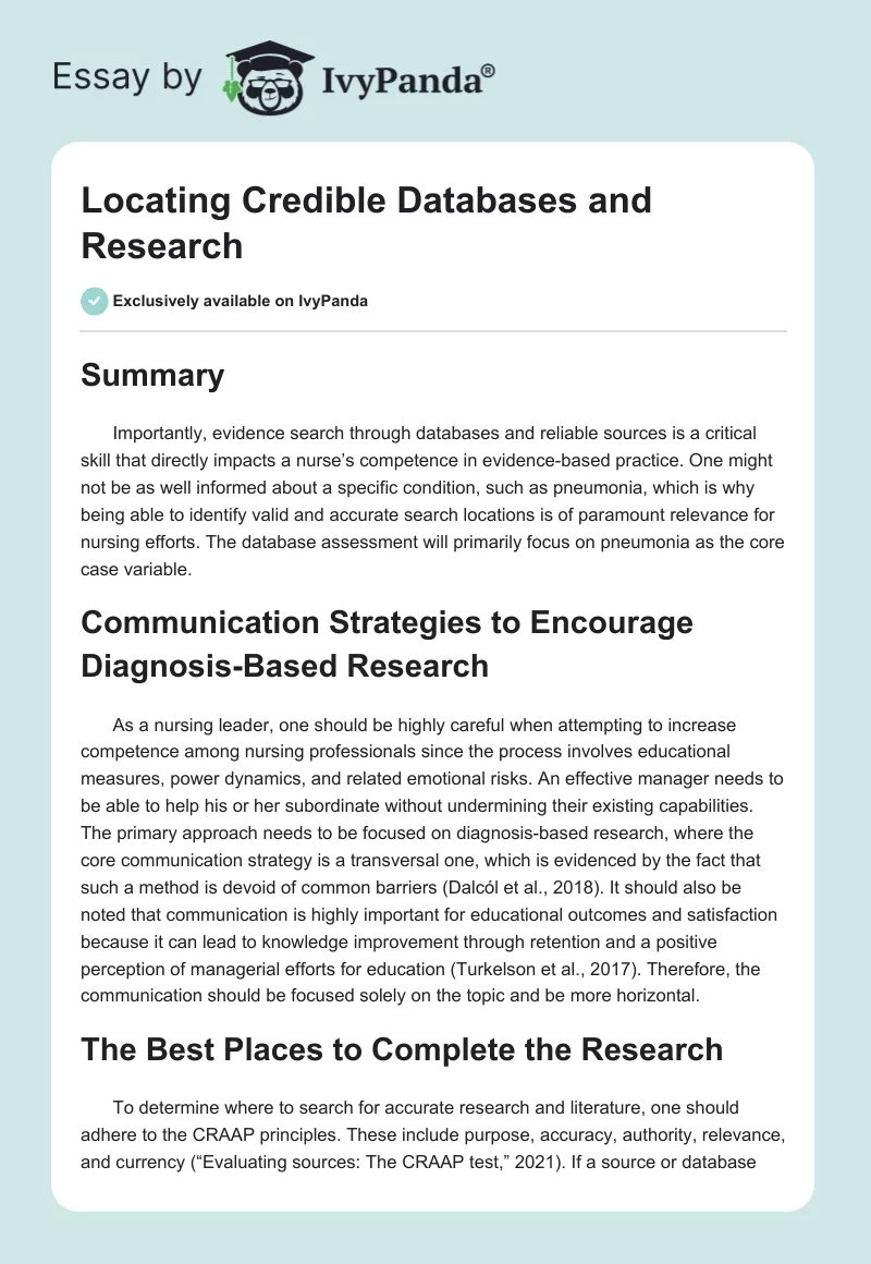 Locating Credible Databases and Research. Page 1