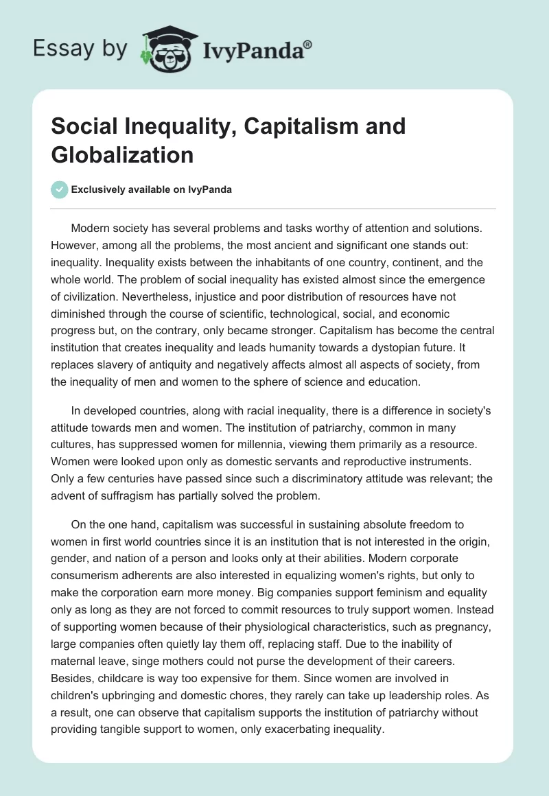Social Inequality, Capitalism, and Globalization. Page 1