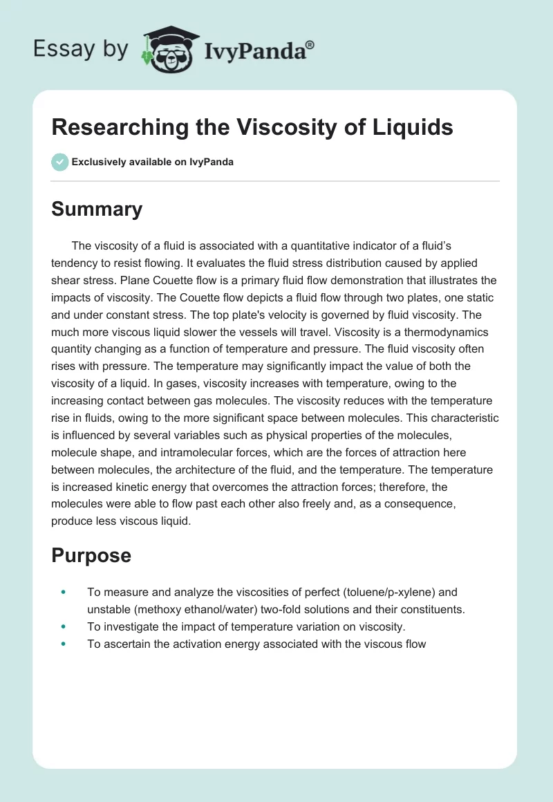 Researching the Viscosity of Liquids. Page 1