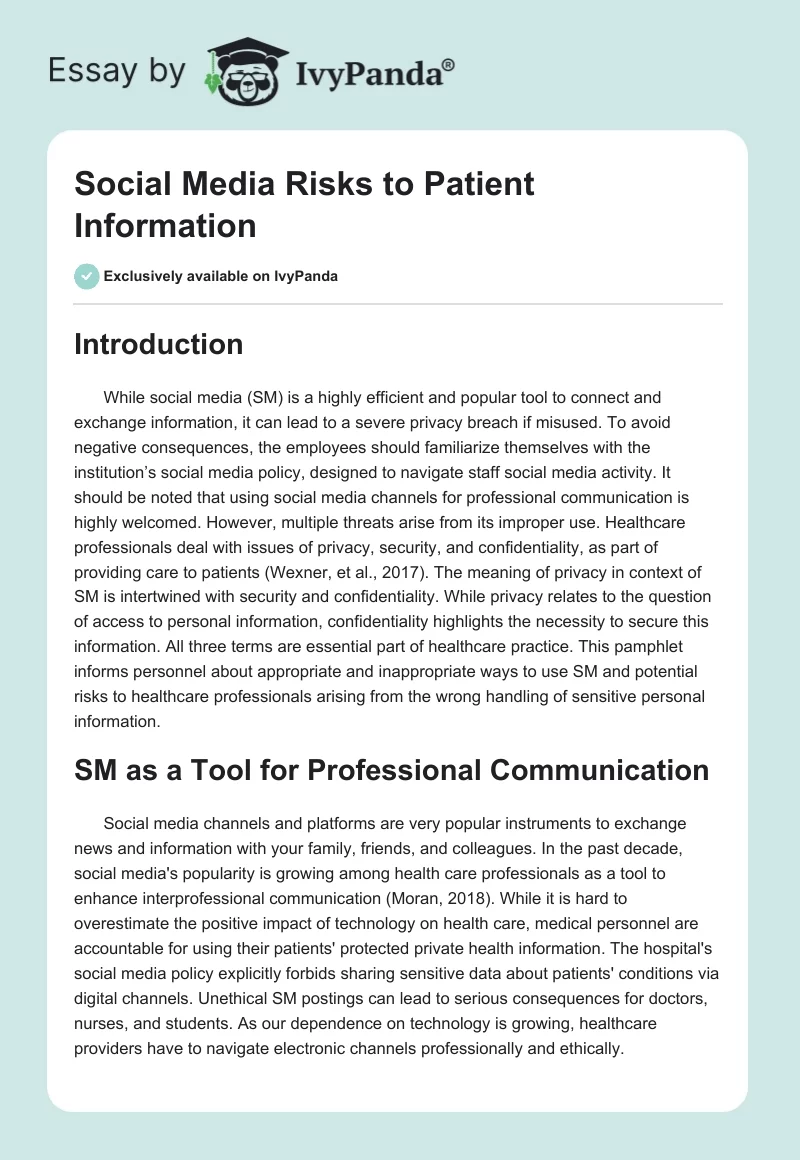 Social Media Risks to Patient Information. Page 1