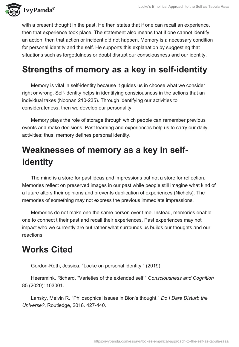 Locke's Empirical Approach to the Self as Tabula Rasa. Page 2