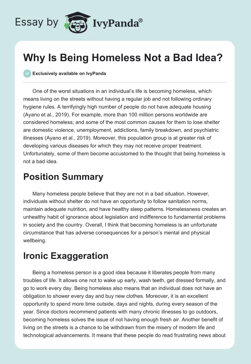 Why Is Being Homeless Not a Bad Idea?. Page 1
