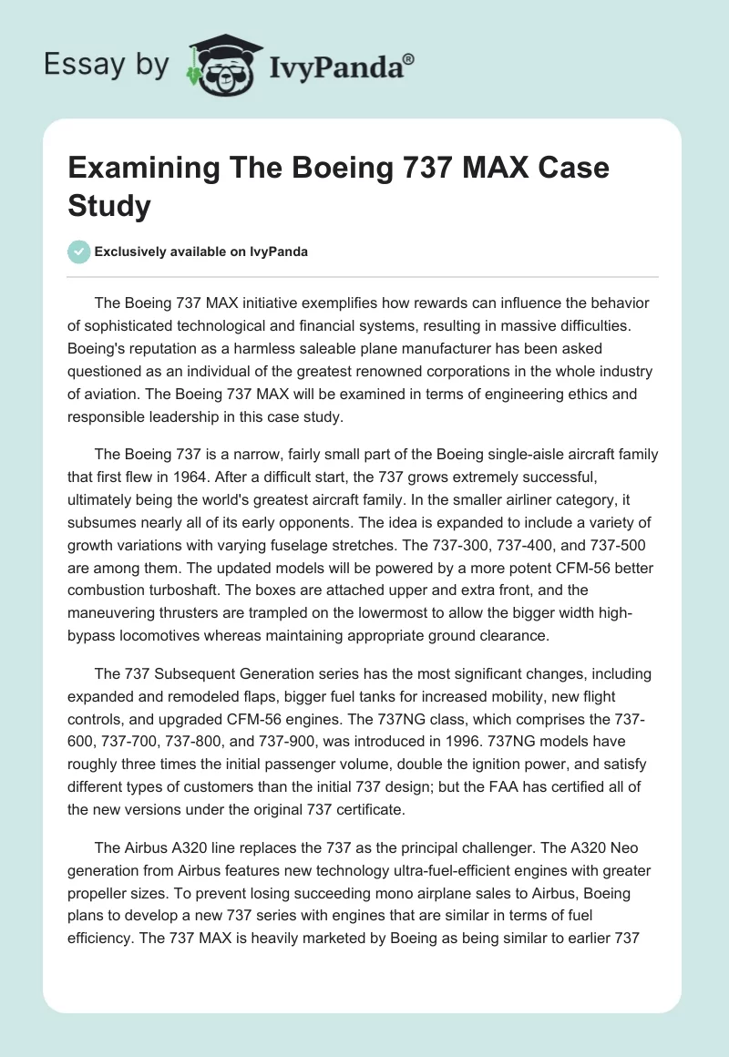 Examining The Boeing 737 MAX Case Study. Page 1