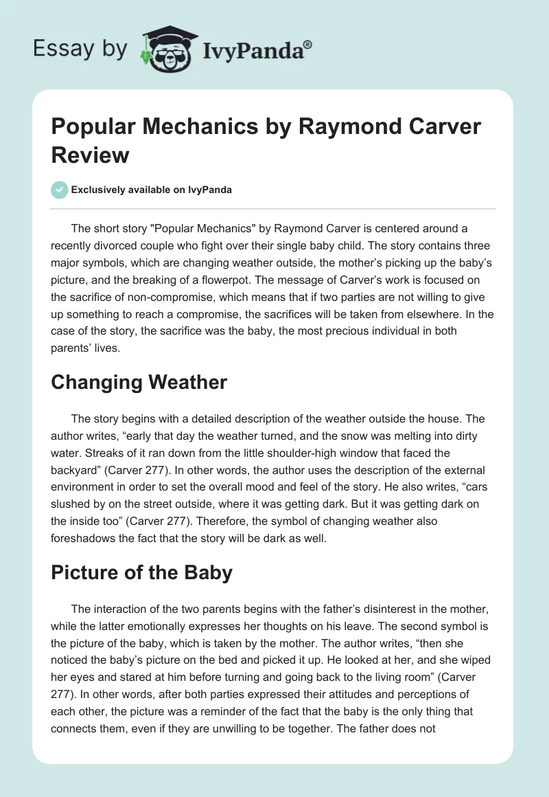 "Popular Mechanics" by Raymond Carver Review. Page 1