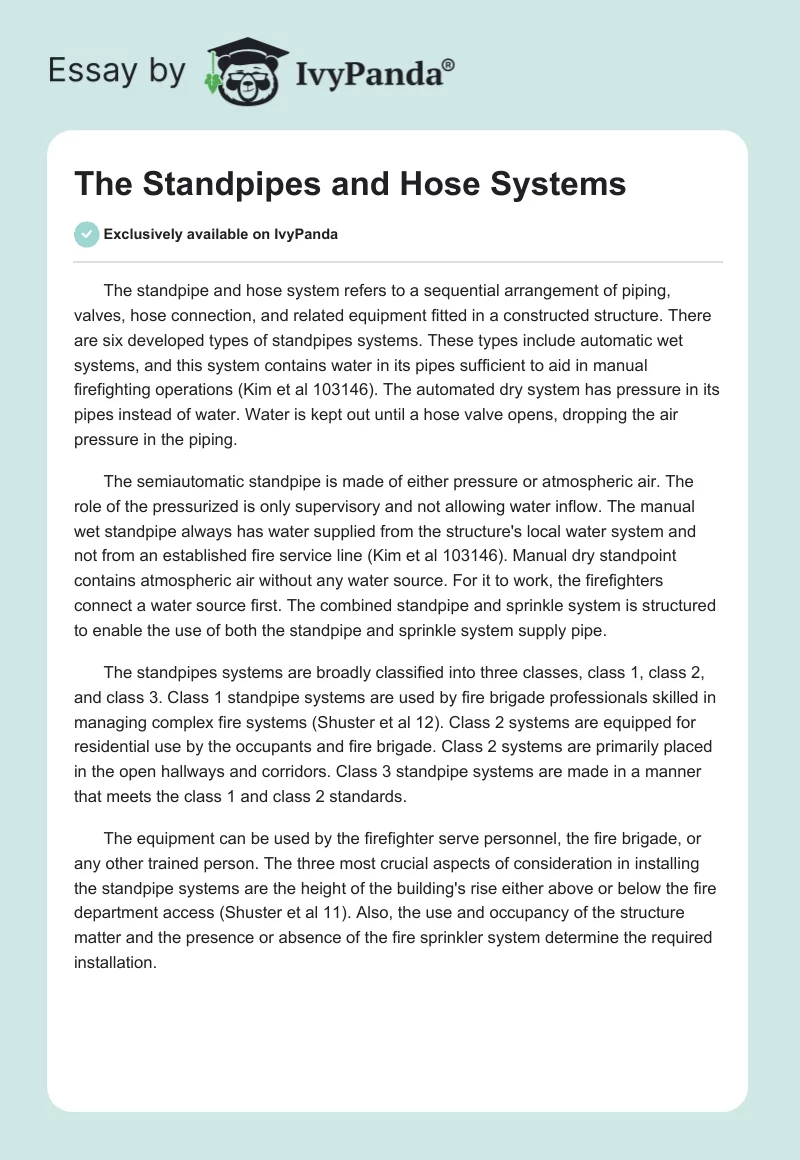 The Standpipes and Hose Systems. Page 1