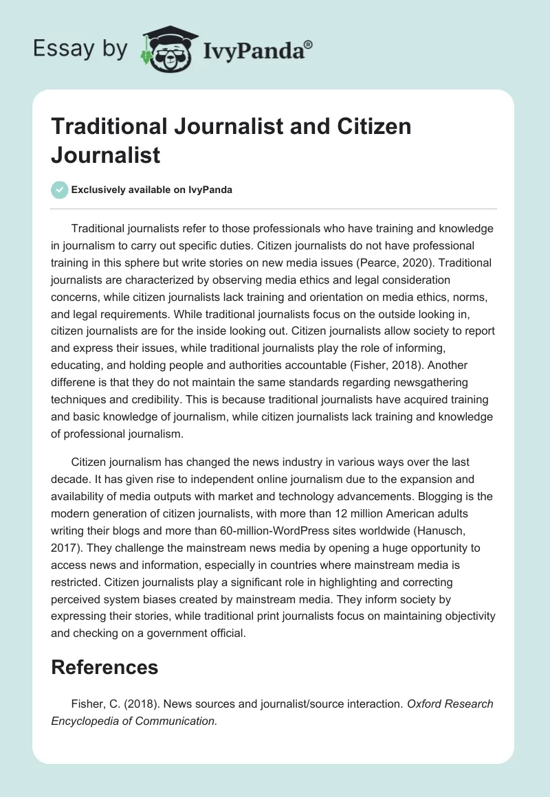 Traditional Journalist and Citizen Journalist. Page 1