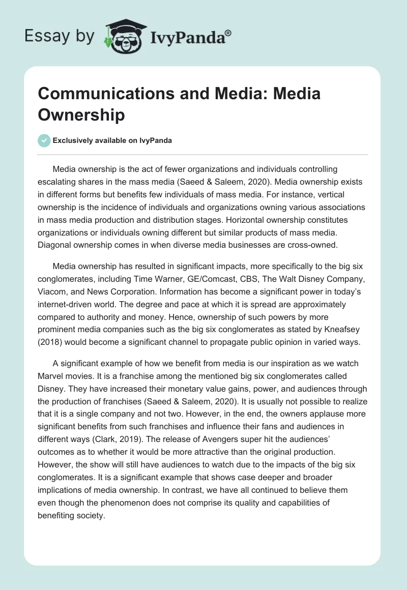 Communications and Media: Media Ownership. Page 1