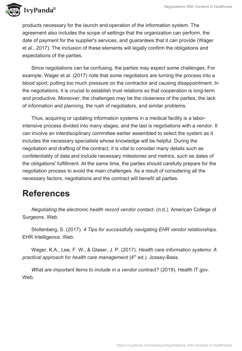 Negotiations With Vendors in Healthcare. Page 2