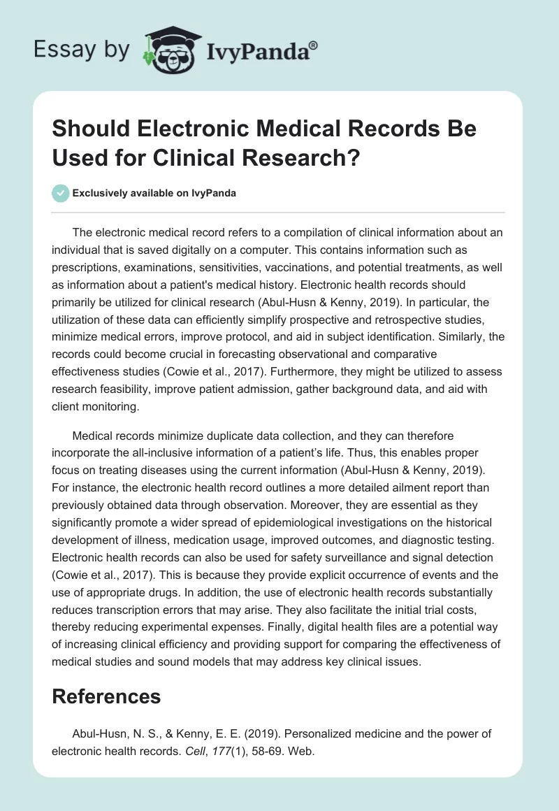 Should Electronic Medical Records Be Used for Clinical Research?. Page 1