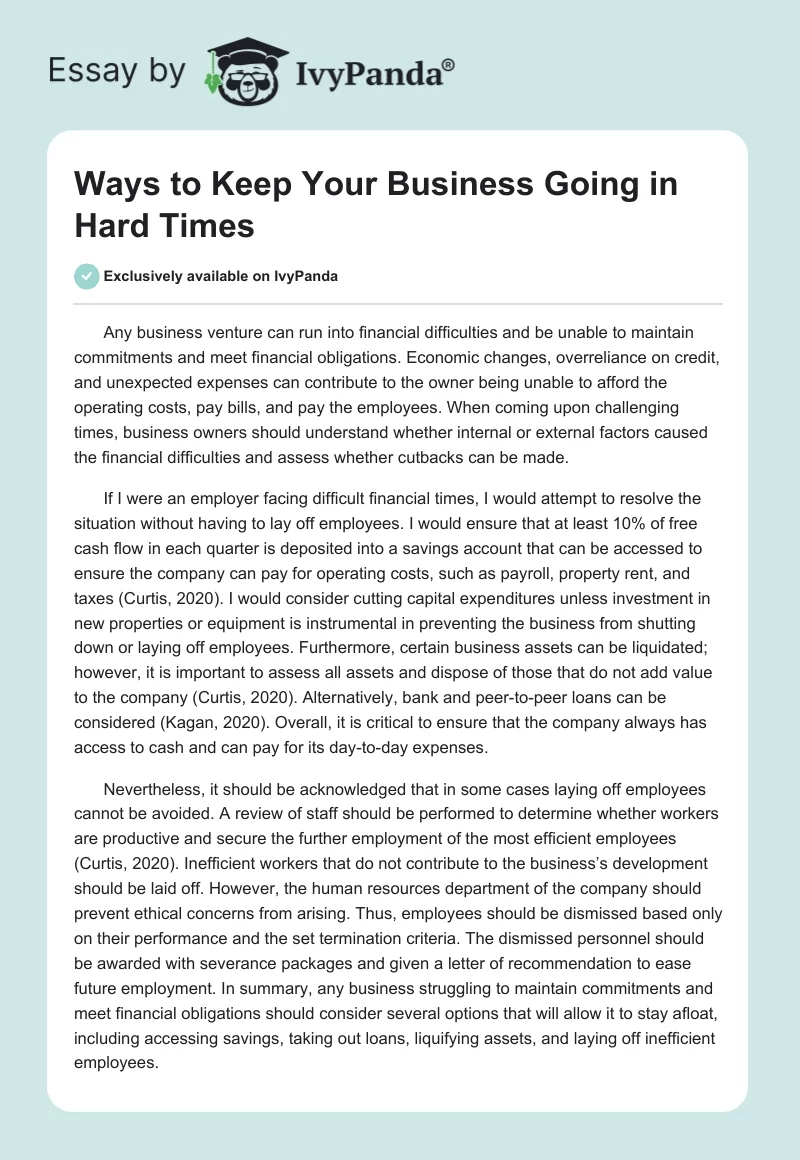 Ways to Keep Your Business Going in Hard Times. Page 1