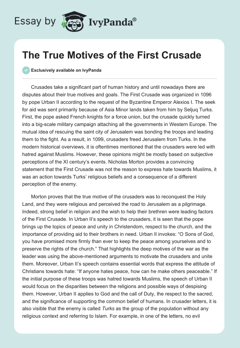 The True Motives of the First Crusade. Page 1