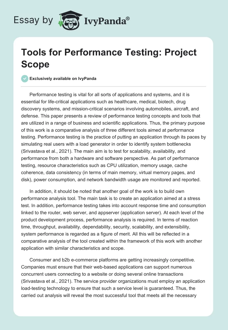 Tools for Performance Testing: Project Scope. Page 1