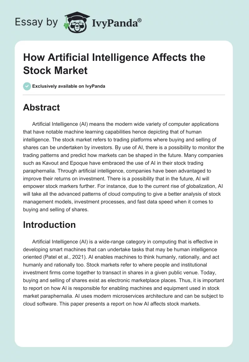 How Artificial Intelligence Affects the Stock Market. Page 1