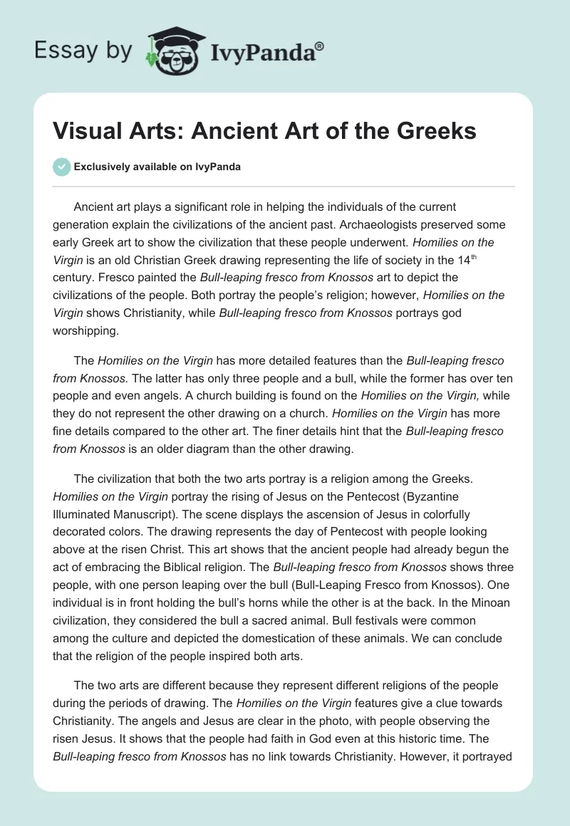 Visual Arts: Ancient Art of the Greeks. Page 1