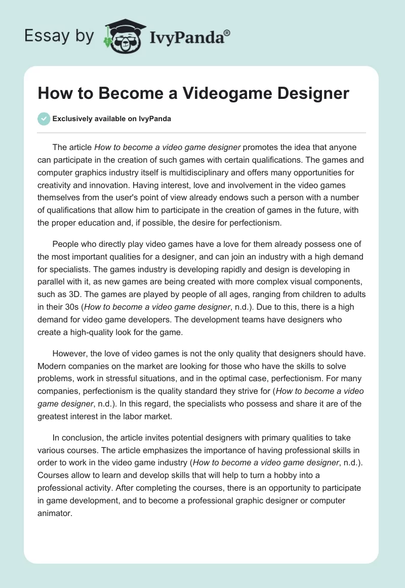 How to Become a Videogame Designer. Page 1