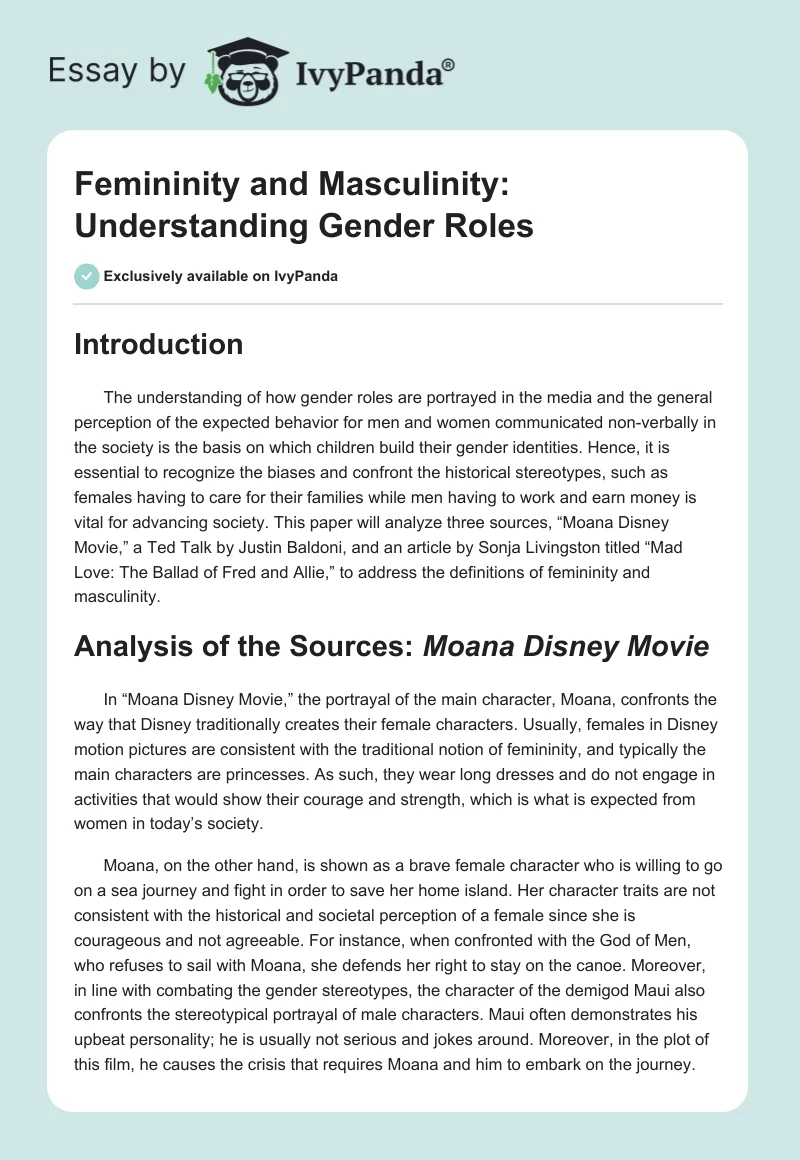 Femininity and Masculinity: Understanding Gender Roles. Page 1