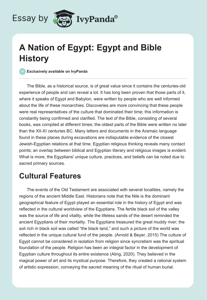 A Nation of Egypt: Egypt and Bible History. Page 1
