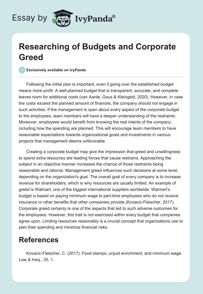 Researching of Budgets and Corporate Greed. Page 1