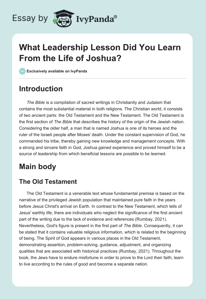 What Leadership Lesson Did You Learn From the Life of Joshua?. Page 1