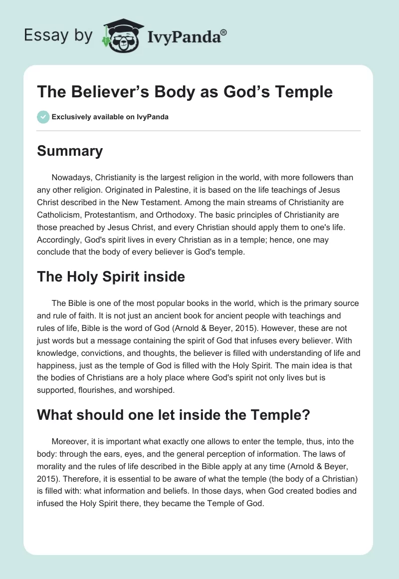 The Believer’s Body as God’s Temple. Page 1