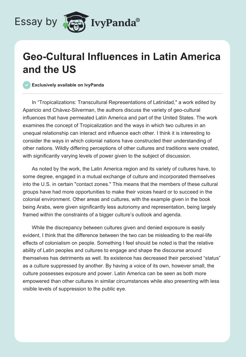 Geo-Cultural Influences in Latin America and the US. Page 1
