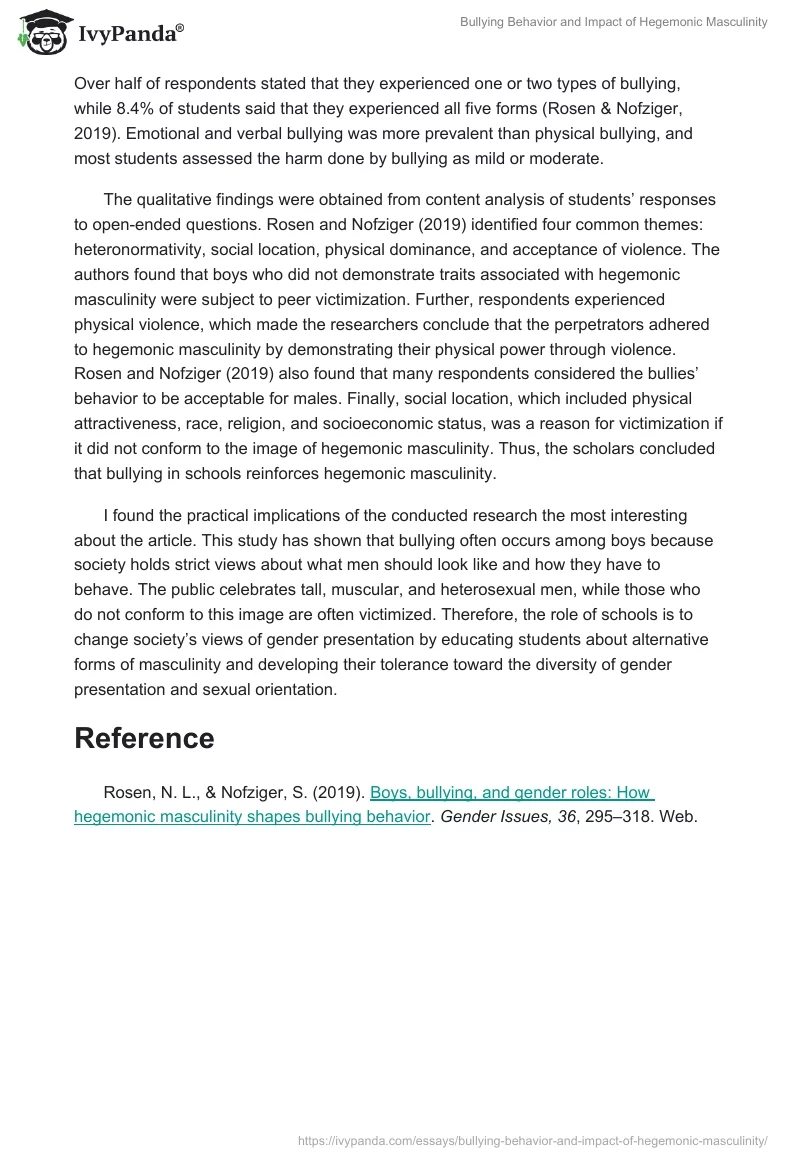 Bullying Behavior and Impact of Hegemonic Masculinity. Page 2