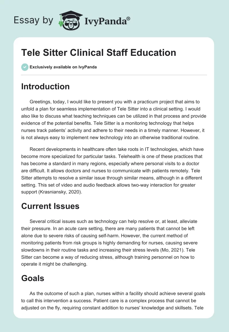 Tele Sitter Clinical Staff Education. Page 1