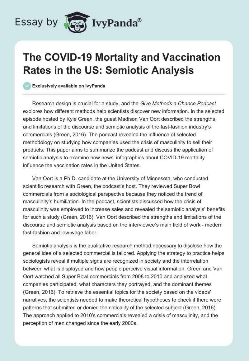 The COVID-19 Mortality and Vaccination Rates in the US: Semiotic Analysis. Page 1