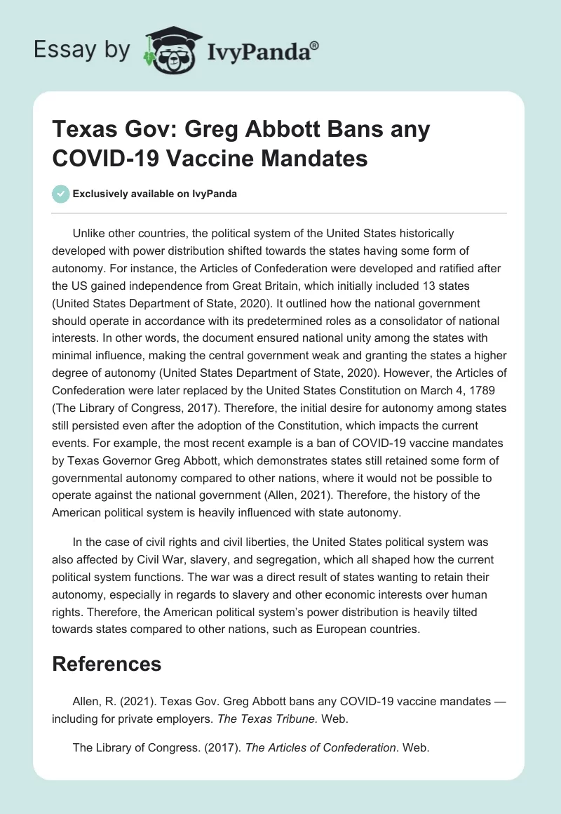 Texas Gov: Greg Abbott Bans any COVID-19 Vaccine Mandates. Page 1
