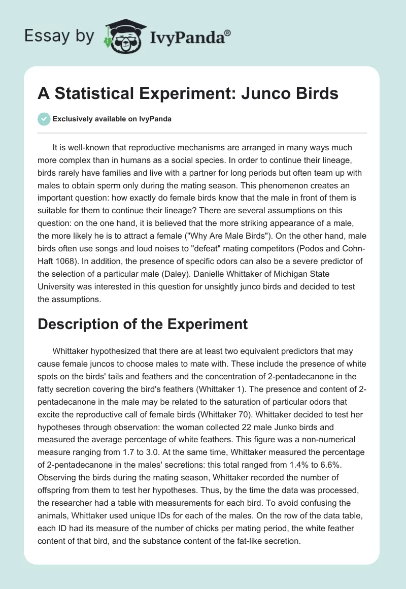 A Statistical Experiment: Junco Birds. Page 1